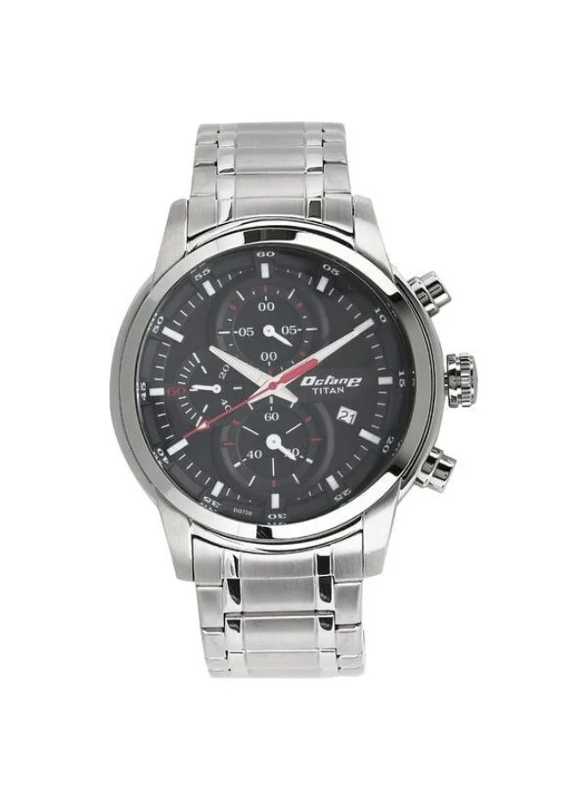 تيتان Octane Quartz Chronograph with Date Black Dial Silver Stainless Steel Strap Watch for Men - 90086SM01