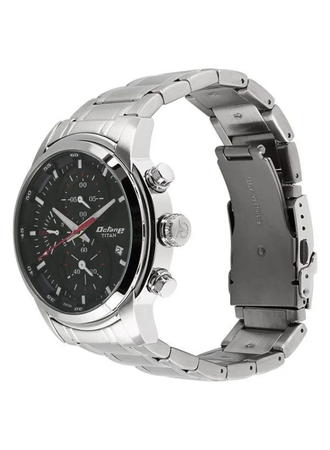 تيتان Octane Quartz Chronograph with Date Black Dial Silver Stainless Steel Strap Watch for Men - 90086SM01