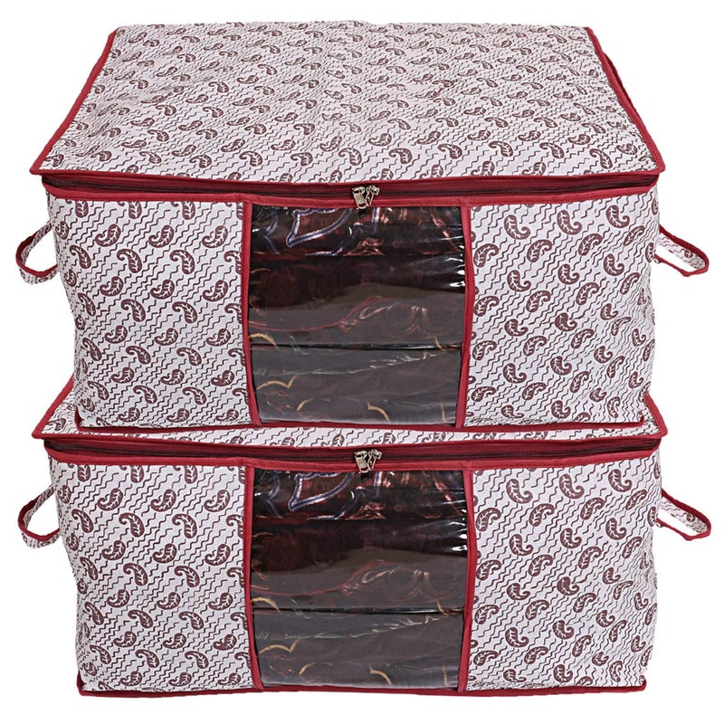 Kuber Industries Cairy Design 2 Piece NonWoven Underbed Storage OrganiserOrganiser Extra Large Maroon - Image 1