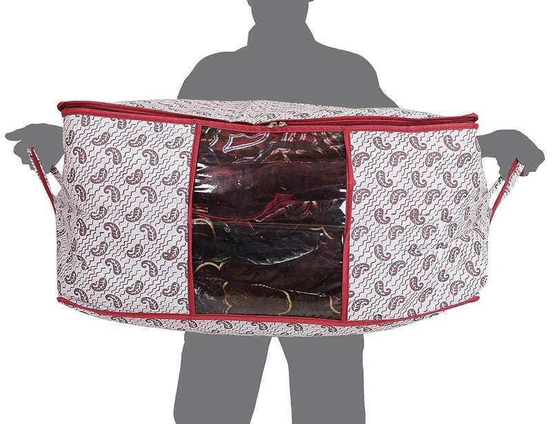 Kuber Industries Cairy Design 2 Piece NonWoven Underbed Storage OrganiserOrganiser Extra Large Maroon - Image 4