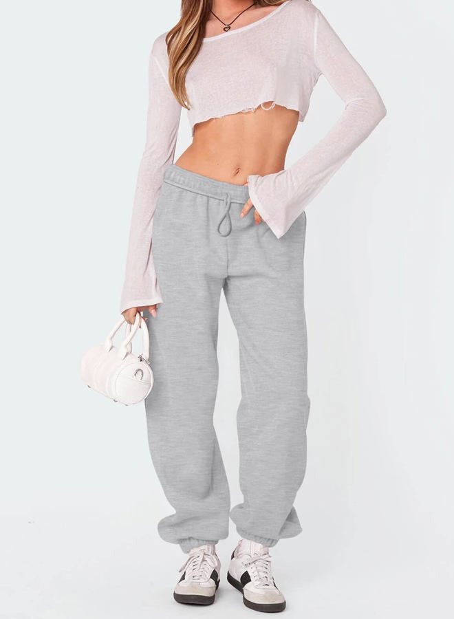 HeSaYep Women's Fleece Lined Sweatpants Thermal Winter High Waisted Sweat Pants Interior Drawstring Baggy Jogger Pants, Grey, XS - Image 5