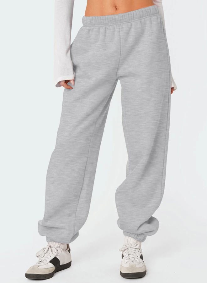 HeSaYep Women's Fleece Lined Sweatpants Thermal Winter High Waisted Sweat Pants Interior Drawstring Baggy Jogger Pants, Grey, XS - Image 4