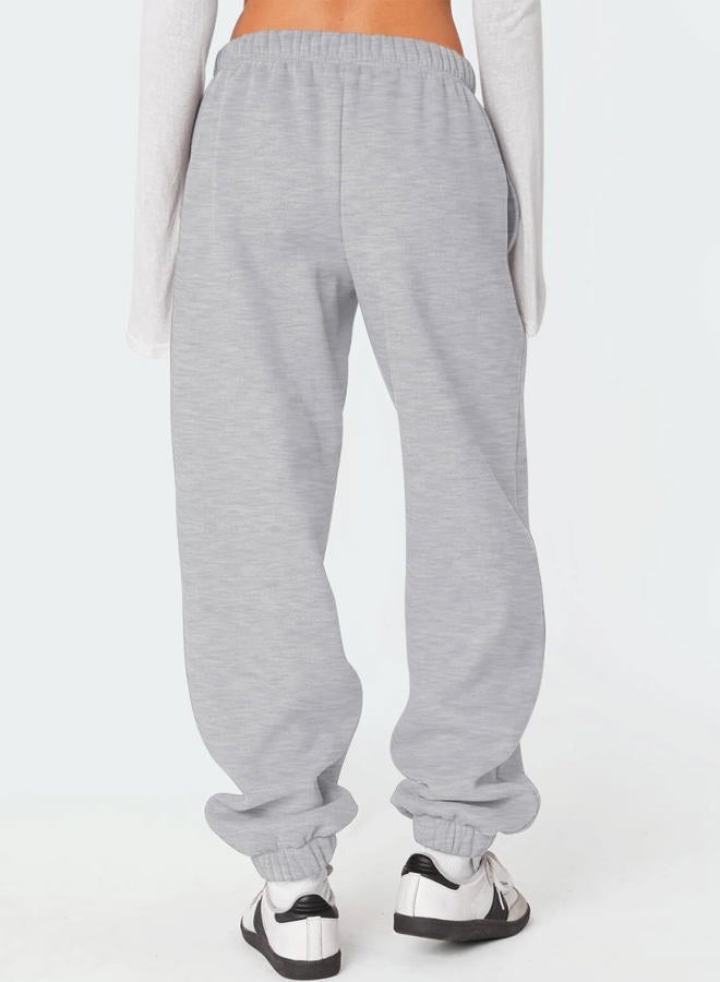 HeSaYep Women's Fleece Lined Sweatpants Thermal Winter High Waisted Sweat Pants Interior Drawstring Baggy Jogger Pants, Grey, XS - Image 2