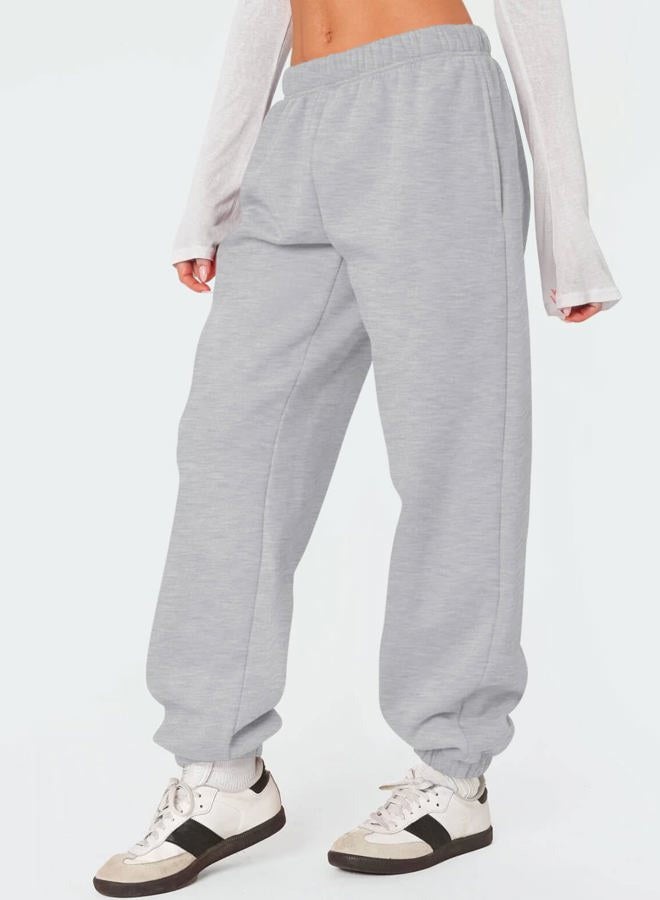 HeSaYep Women's Fleece Lined Sweatpants Thermal Winter High Waisted Sweat Pants Interior Drawstring Baggy Jogger Pants, Grey, XS - Image 3