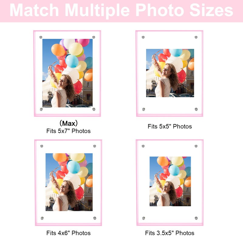 MFoffice 5x7 Picture Frame - Stunning Color Acrylic Photo Frame - Use as 5x7, 5x5, 4x6 Picture Frame and Acrylic Decorative Tray - Horizontal and Vertical Formats for Tabletop Display, Pink, 1Pack - Image 3