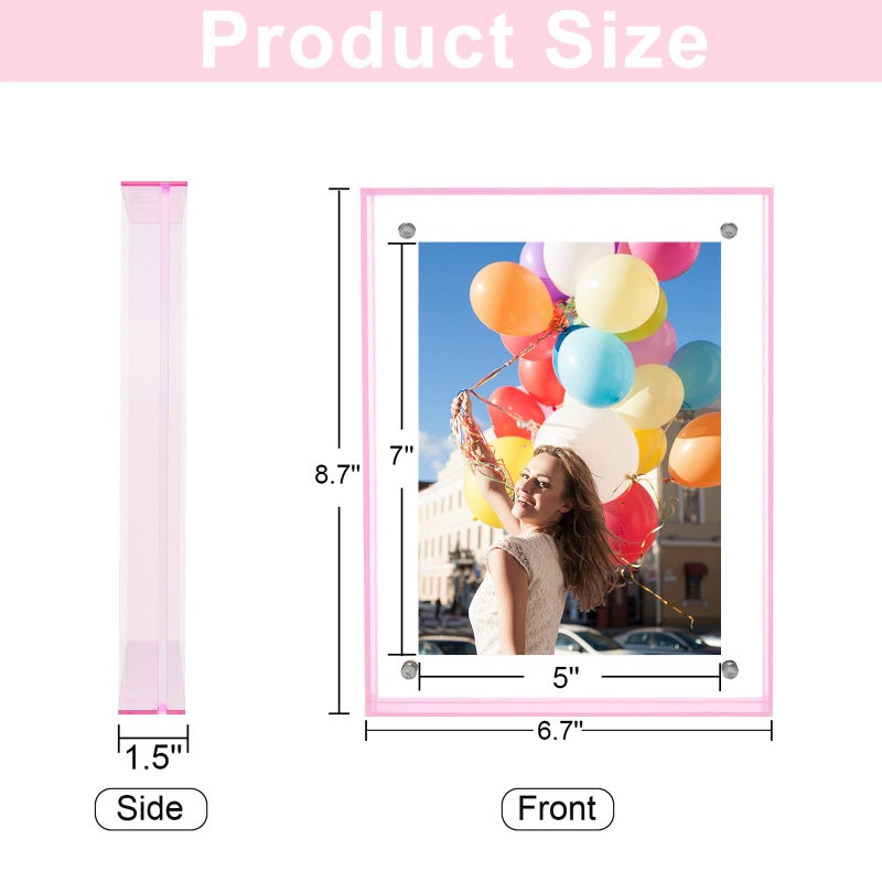 MFoffice 5x7 Picture Frame - Stunning Color Acrylic Photo Frame - Use as 5x7, 5x5, 4x6 Picture Frame and Acrylic Decorative Tray - Horizontal and Vertical Formats for Tabletop Display, Pink, 1Pack - Image 2