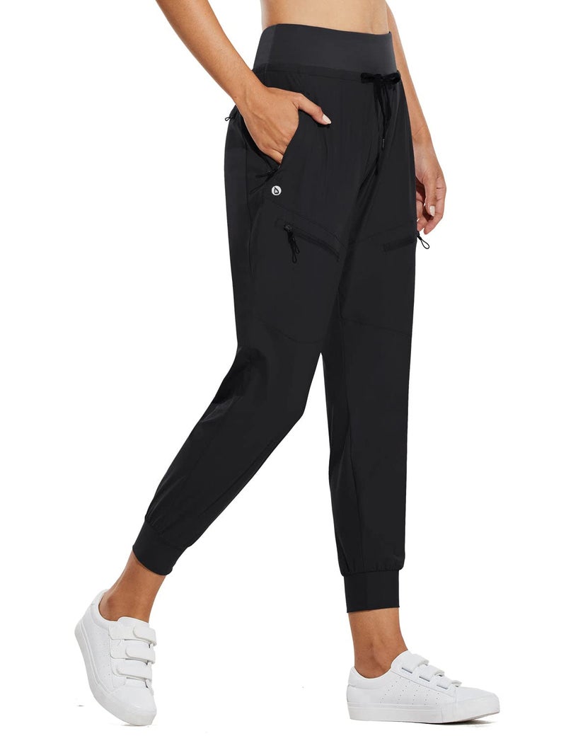 baleaf Women's Joggers Lightweight Hiking Pants High Waist 5 Zipper Pockets Quick Dry Travel Athletic UPF50+ Black L - Image 1