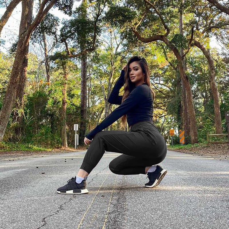baleaf Women's Joggers Lightweight Hiking Pants High Waist 5 Zipper Pockets Quick Dry Travel Athletic UPF50+ Black L - Image 3