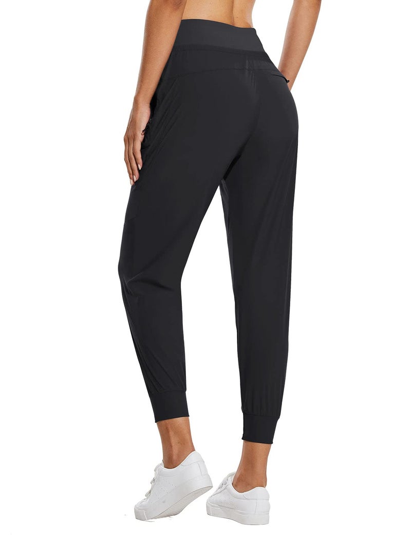 baleaf Women's Joggers Lightweight Hiking Pants High Waist 5 Zipper Pockets Quick Dry Travel Athletic UPF50+ Black L - Image 2