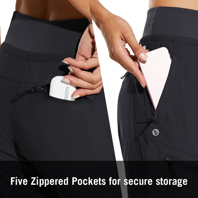 baleaf Women's Joggers Lightweight Hiking Pants High Waist 5 Zipper Pockets Quick Dry Travel Athletic UPF50+ Black L - Image 5