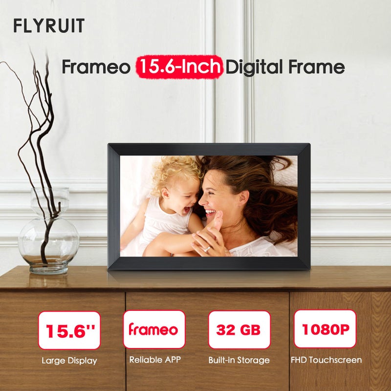 FLYRUIT Digital Picture Frame, Frameo 15.6 inch Large Digital Photo Frame WiFi, 1920 * 1080 IPS FHD Touchscreen, 32GB Storage, Instant Share Photo Video, Gift for Mom - Image 2