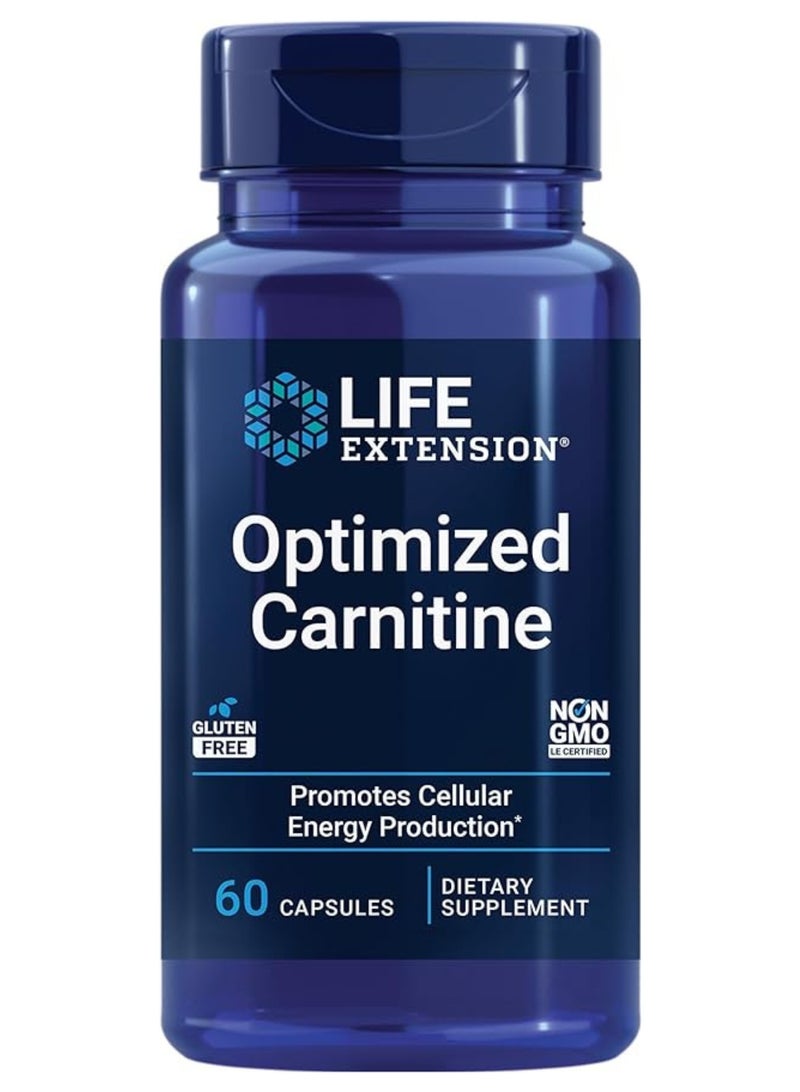لايف إكستنشن كارنيتين محسّن لدعم القلب، الدماغ والطاقة الخلوية، خالٍ من الغلوتين – 60 كبسولة نباتية - Image 1