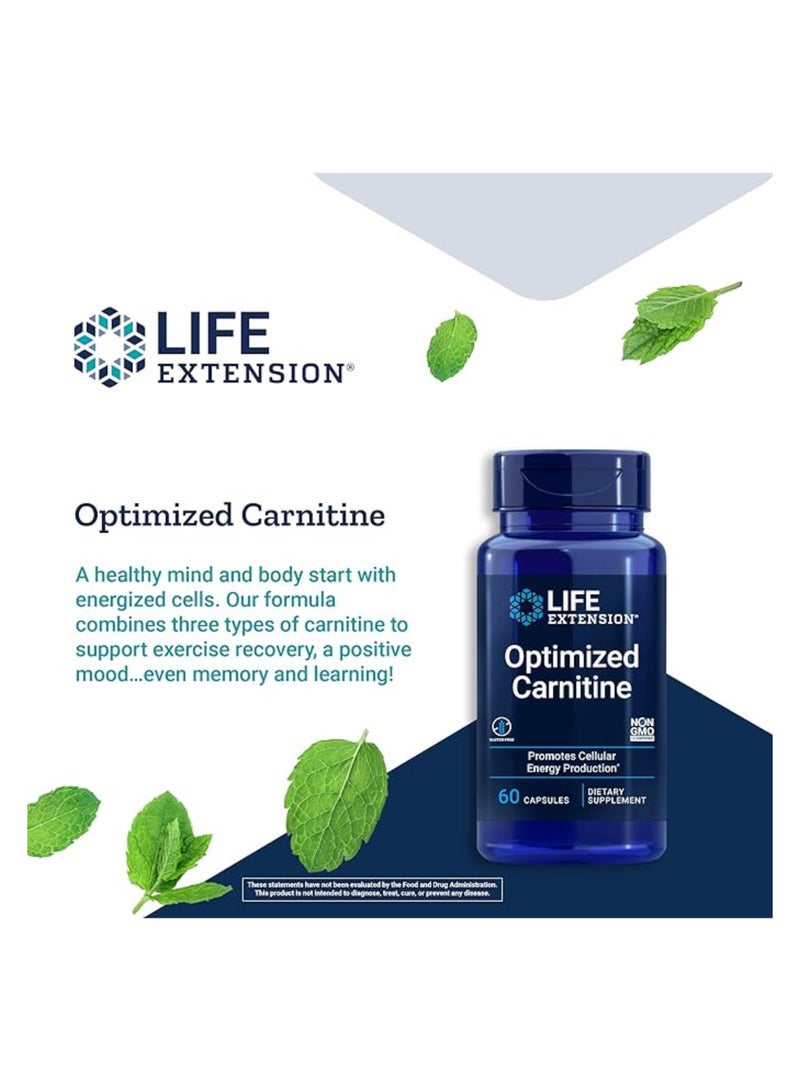 لايف إكستنشن كارنيتين محسّن لدعم القلب، الدماغ والطاقة الخلوية، خالٍ من الغلوتين – 60 كبسولة نباتية - Image 4