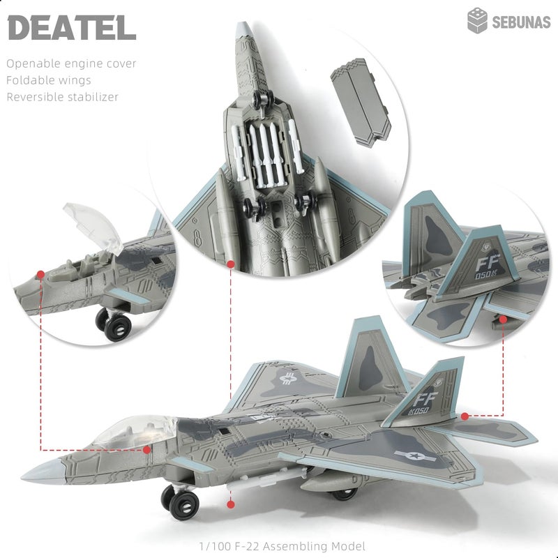 SEBUNAS 1:100 Scale F-22 Raptor Fighter Jet Quick Build Model Kit Plastic Millitary F22 Toy Airplane Assembly Aircraft Model with Stand Gift for Kids (22PCS) - Image 3