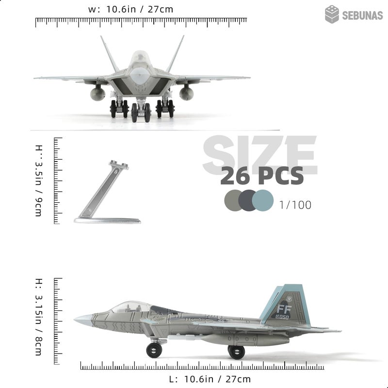 SEBUNAS 1:100 Scale F-22 Raptor Fighter Jet Quick Build Model Kit Plastic Millitary F22 Toy Airplane Assembly Aircraft Model with Stand Gift for Kids (22PCS) - Image 2