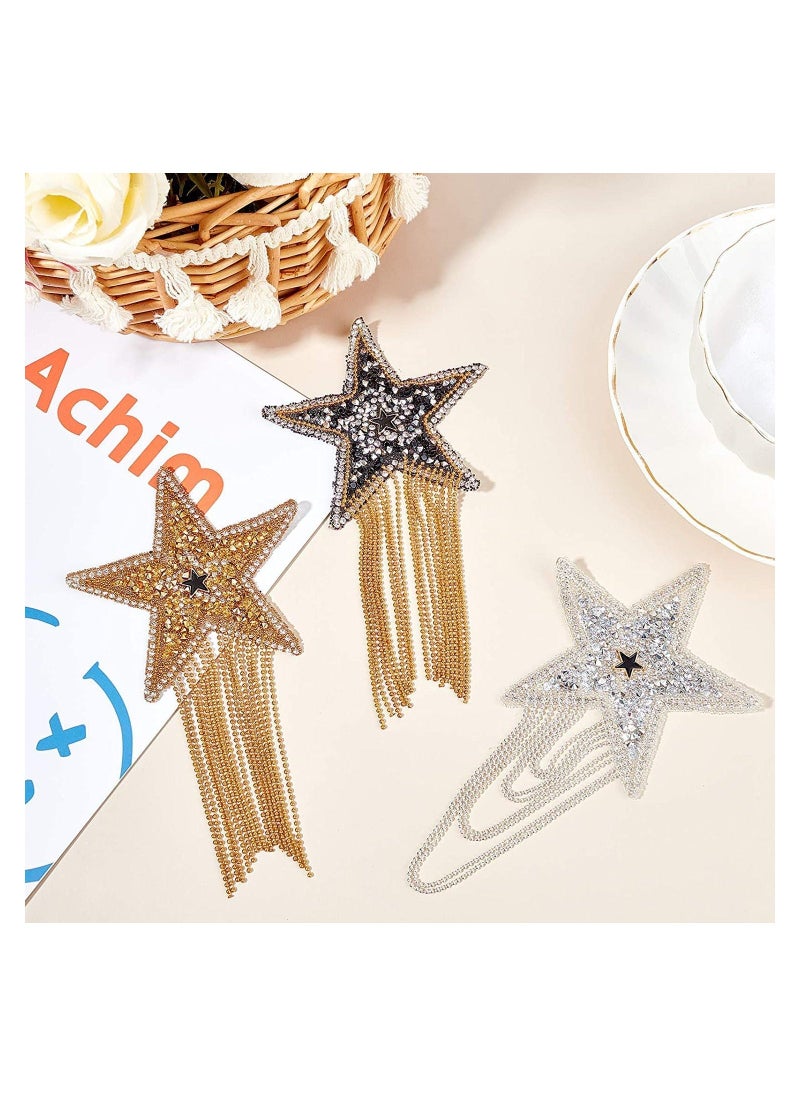SYOSI - Iron on Patches with Chains Tassel 4Pcs Five-Pointed Star Pattern Clothes Patches Iron on Fashion Appliques with Chains Tassel Badge DIY Repair Decorate Patch for Clothes Dress Jeans Hats Bags - Image 1