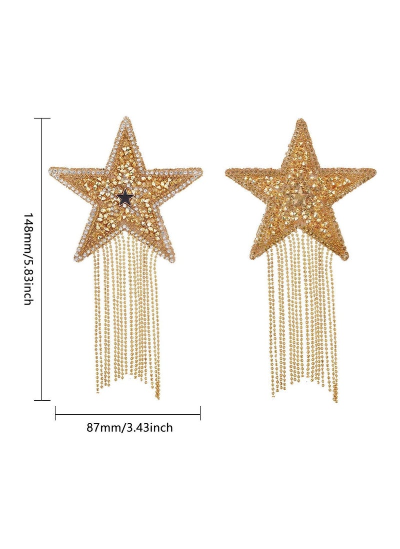 SYOSI - Iron on Patches with Chains Tassel 4Pcs Five-Pointed Star Pattern Clothes Patches Iron on Fashion Appliques with Chains Tassel Badge DIY Repair Decorate Patch for Clothes Dress Jeans Hats Bags - Image 1