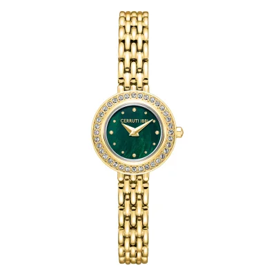 CERRUTI 1881 Women's Matera Analog Women's Watch - Green Mother of Pearl Dial, Crystal Embedded Topring