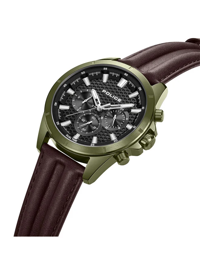 بوليس Malawi Grey Dial Brown Leather Strap Multifunction Watch for Men - 43mm