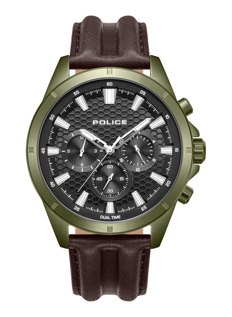 بوليس ساعة مالاوي للرجال بقرص رمادي وسوار جلد بني متعددة الوظائف -  مم