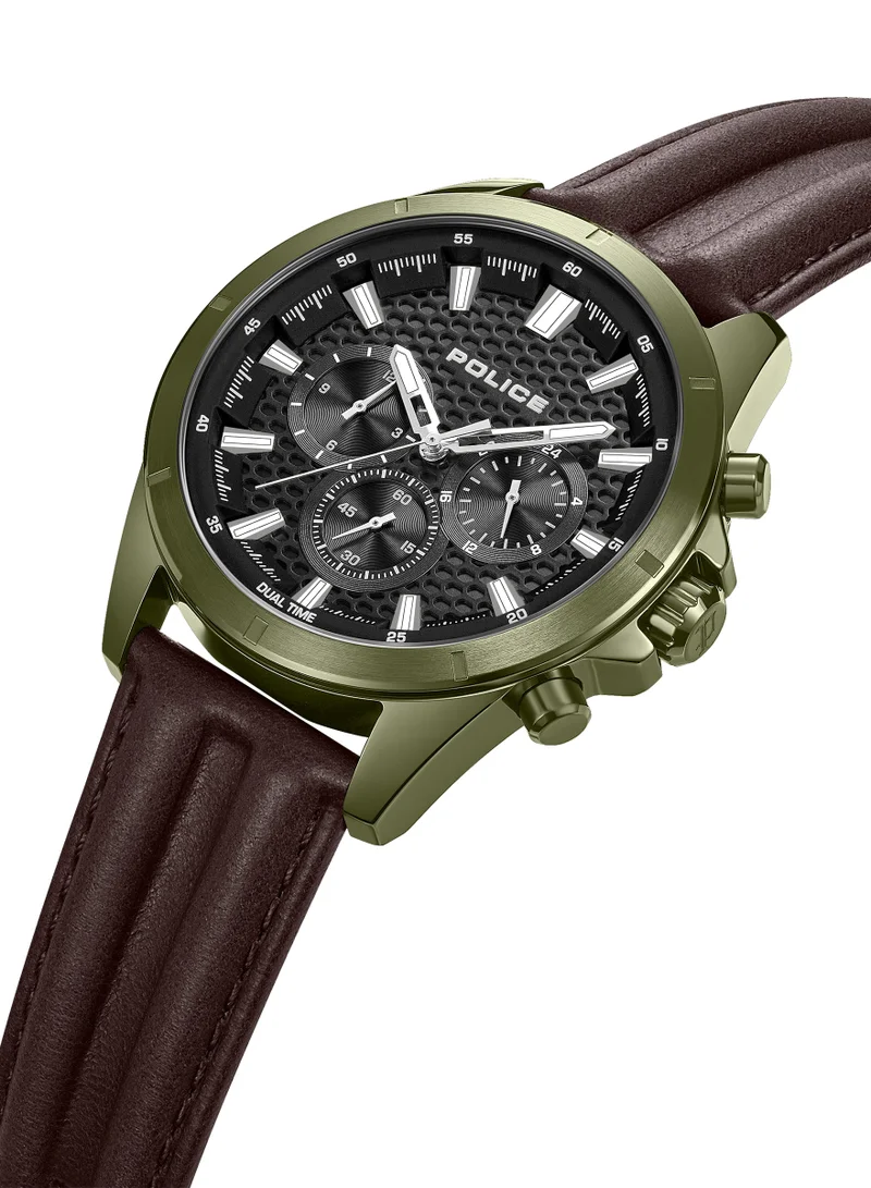 بوليس ساعة مالاوي للرجال بقرص رمادي وسوار جلد بني متعددة الوظائف -  مم