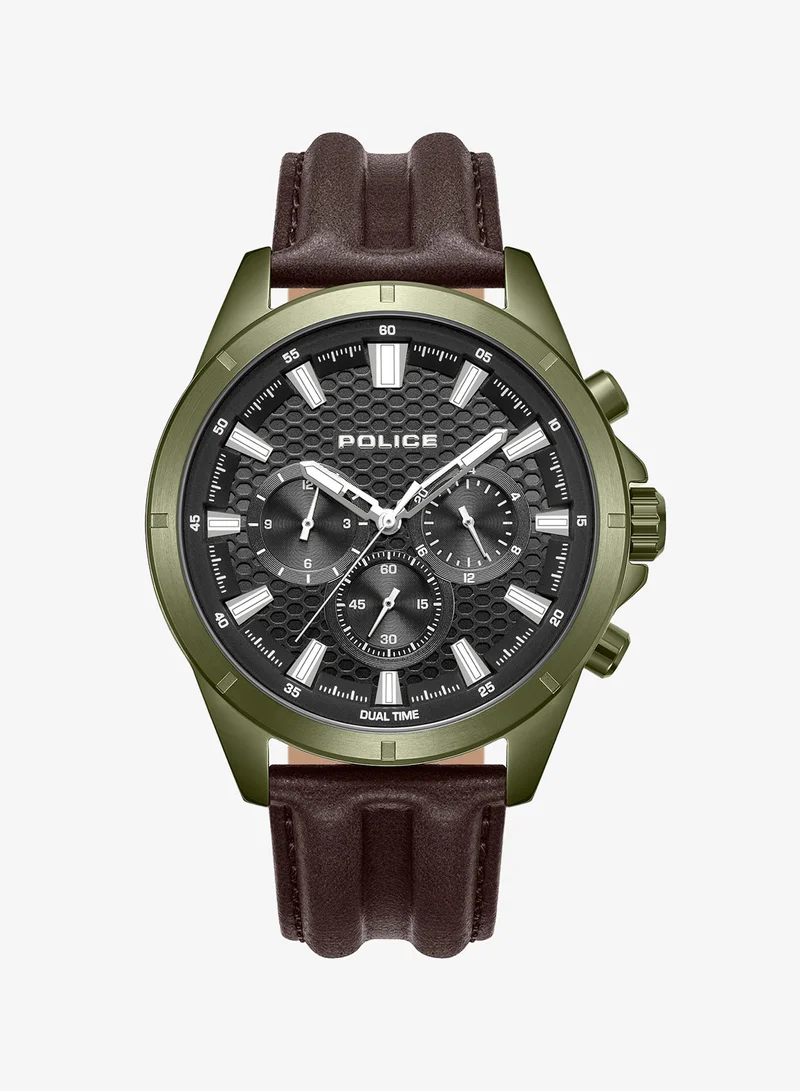 POLICE Malawi Grey Dial Brown Leather Strap Multifunction Watch for Men, 43mm