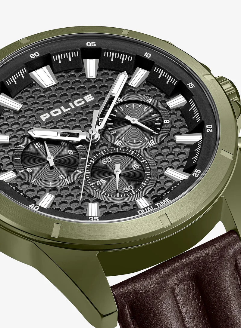 Police Grey Men's Malawi Grey Dial Brown Leather Strap Multifunction Watch for Men, 43mm for Men | Best Price UAE
