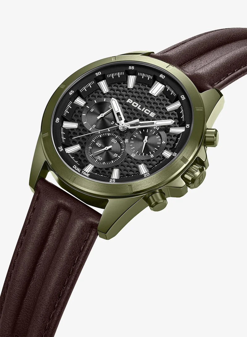 POLICE Malawi Grey Dial Brown Leather Strap Multifunction Watch for Men, 43mm