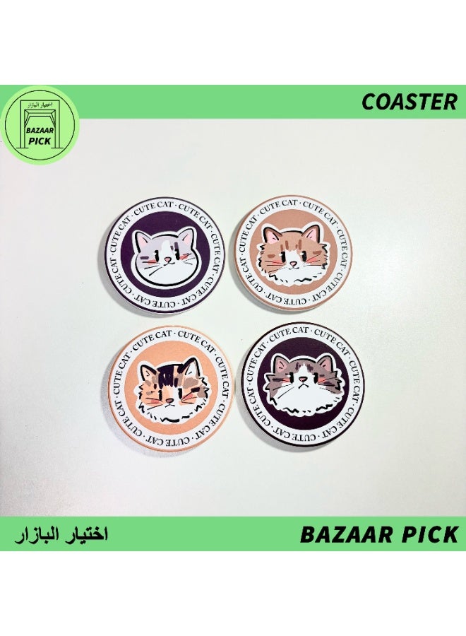 Set of 4 Adorable Cat Ceramic Coasters (10cm) - Ultra-Absorbent Stone Drink Mats with Non-Slip Cork Base - Heat Resistant & Decorative Round Cup Mats for Home & Office - Image 1