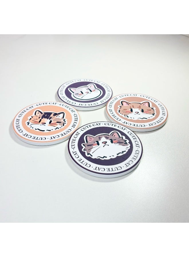 Set of 4 Adorable Cat Ceramic Coasters (10cm) - Ultra-Absorbent Stone Drink Mats with Non-Slip Cork Base - Heat Resistant & Decorative Round Cup Mats for Home & Office - Image 3