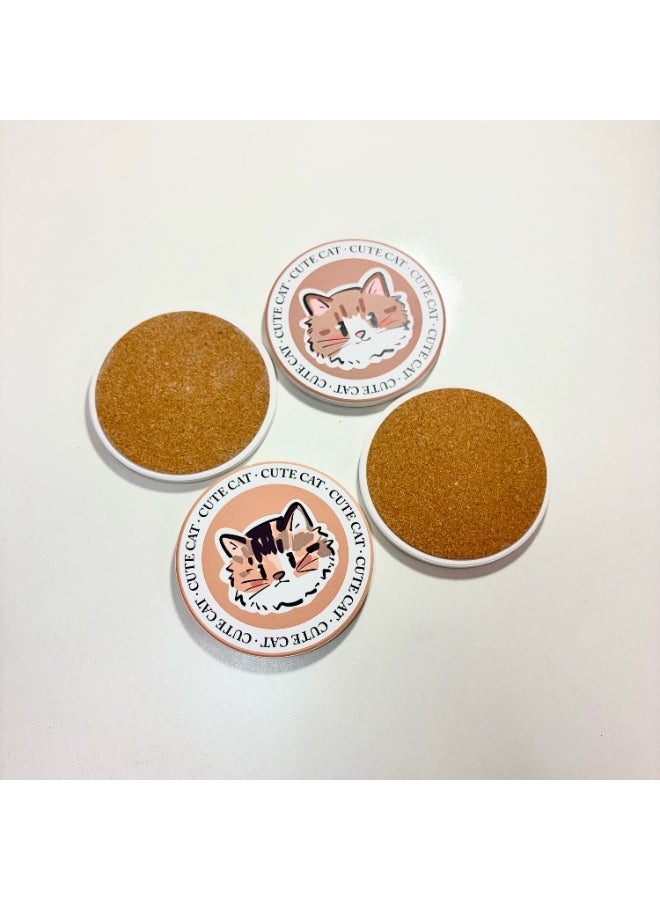 Set of 4 Adorable Cat Ceramic Coasters (10cm) - Ultra-Absorbent Stone Drink Mats with Non-Slip Cork Base - Heat Resistant & Decorative Round Cup Mats for Home & Office - Image 4