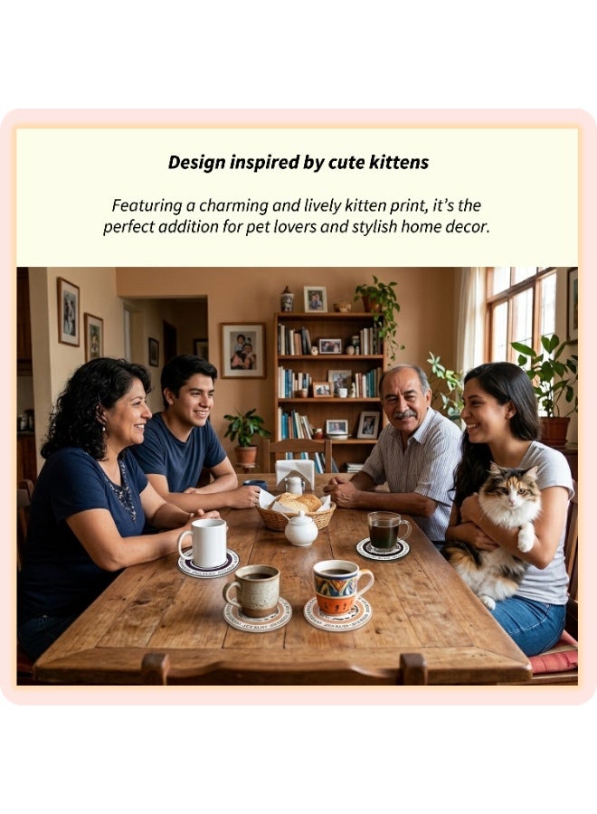 Set of 4 Adorable Cat Ceramic Coasters (10cm) - Ultra-Absorbent Stone Drink Mats with Non-Slip Cork Base - Heat Resistant & Decorative Round Cup Mats for Home & Office - Image 2