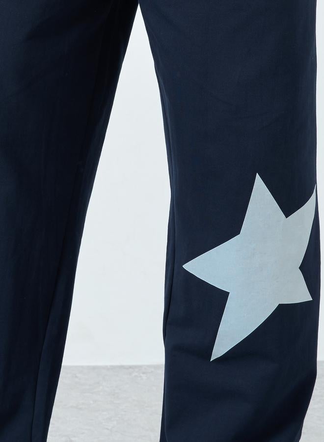 Styli Navy Blue Star Print Wide Leg Joggers - Image 4