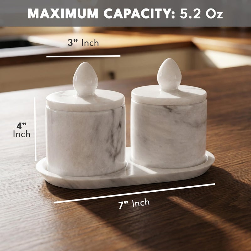 MARBLE RANGE Marble Salt Cellar with Lid and tray 4 Inch White Handmade Salt Container, Set of 2 Seasoning Jars, Spice Storage Containers for Kitchen Countertop, Sugar Bowl - Image 2