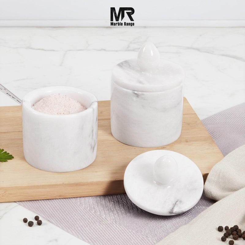 MARBLE RANGE Marble Salt Cellar with Lid and tray 4 Inch White Handmade Salt Container, Set of 2 Seasoning Jars, Spice Storage Containers for Kitchen Countertop, Sugar Bowl - Image 5