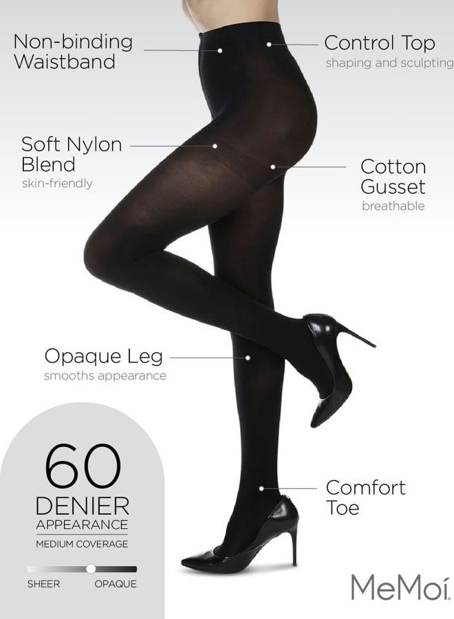 MeMoi Perfectly Opaque Control Top Microfiber 2-Pair Pack Tights Black MO 646 Large/XLarge - Image 3