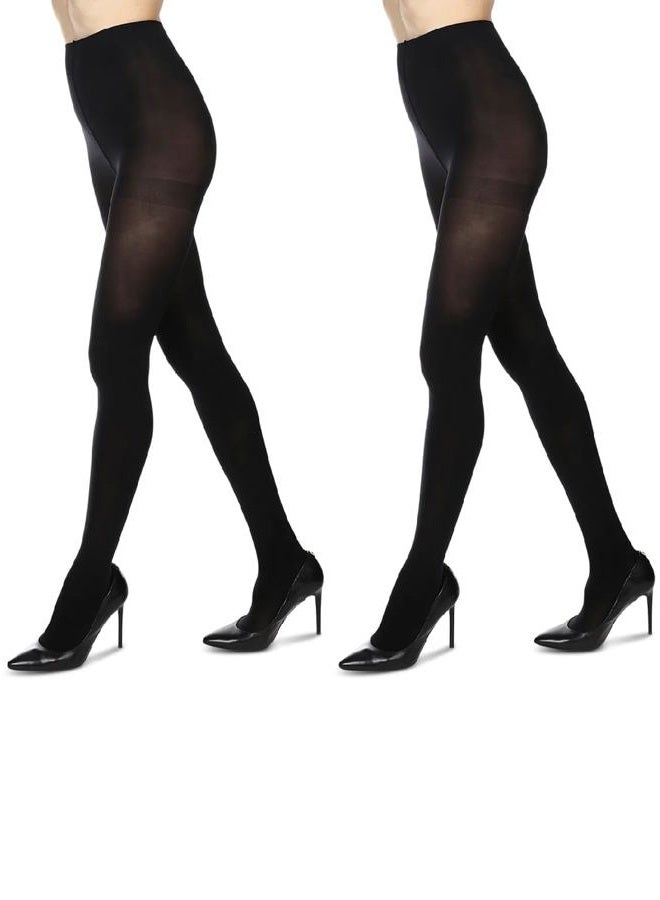MeMoi Perfectly Opaque Control Top Microfiber 2-Pair Pack Tights Black MO 646 Large/XLarge - Image 1