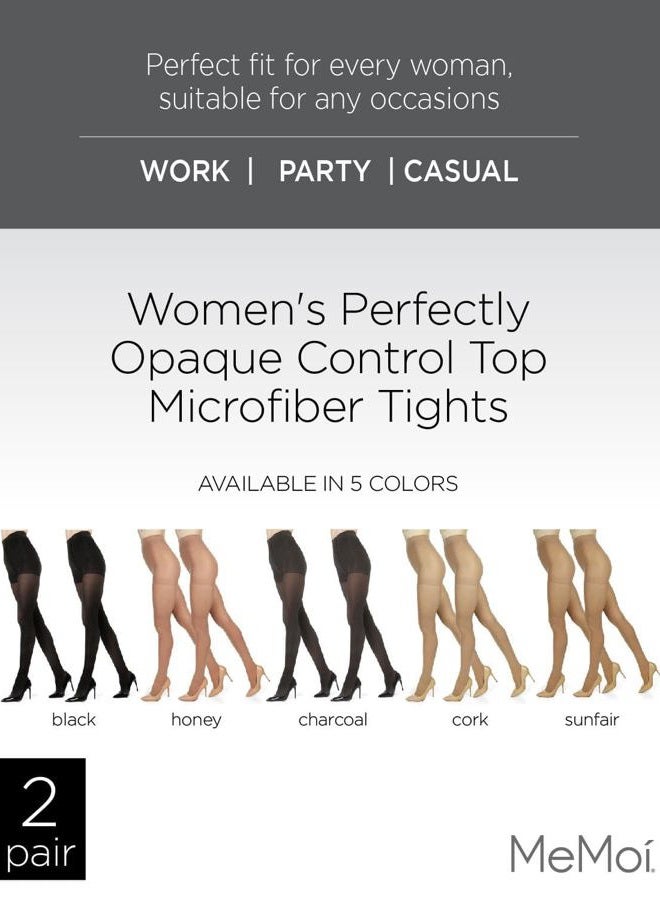 MeMoi Perfectly Opaque Control Top Microfiber 2-Pair Pack Tights Black MO 646 Large/XLarge - Image 2