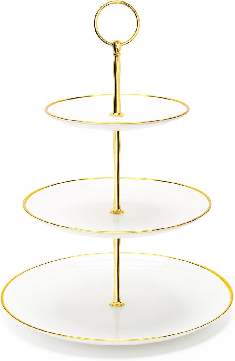 Coitak 3 Tier Cupcake Stand, Plastic Tiered Serving Stand, Dessert Tower Tray for Tea Party, Baby Shower and Wedding (Round-gold edge) - Image 1