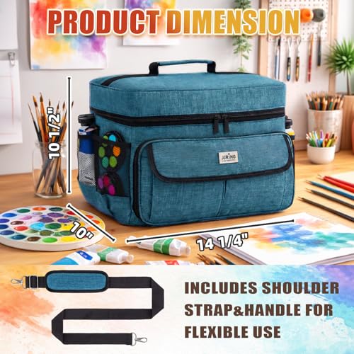 JJRING Versatile Acrylic Paint Organizer Bag With Adjustable Dividers For MultiSize Bottles Art Supply Storage Case Features 12Slot Brush Holder Clear Zipper Pocket Travel Craft ToteGreen - Image 3
