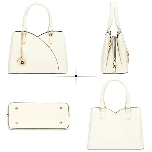KKXIU Triple Compartments Purses and Handbags for Women Fashion Ladies Satchel Shoulder Top Handle Bag (White) - Image 3