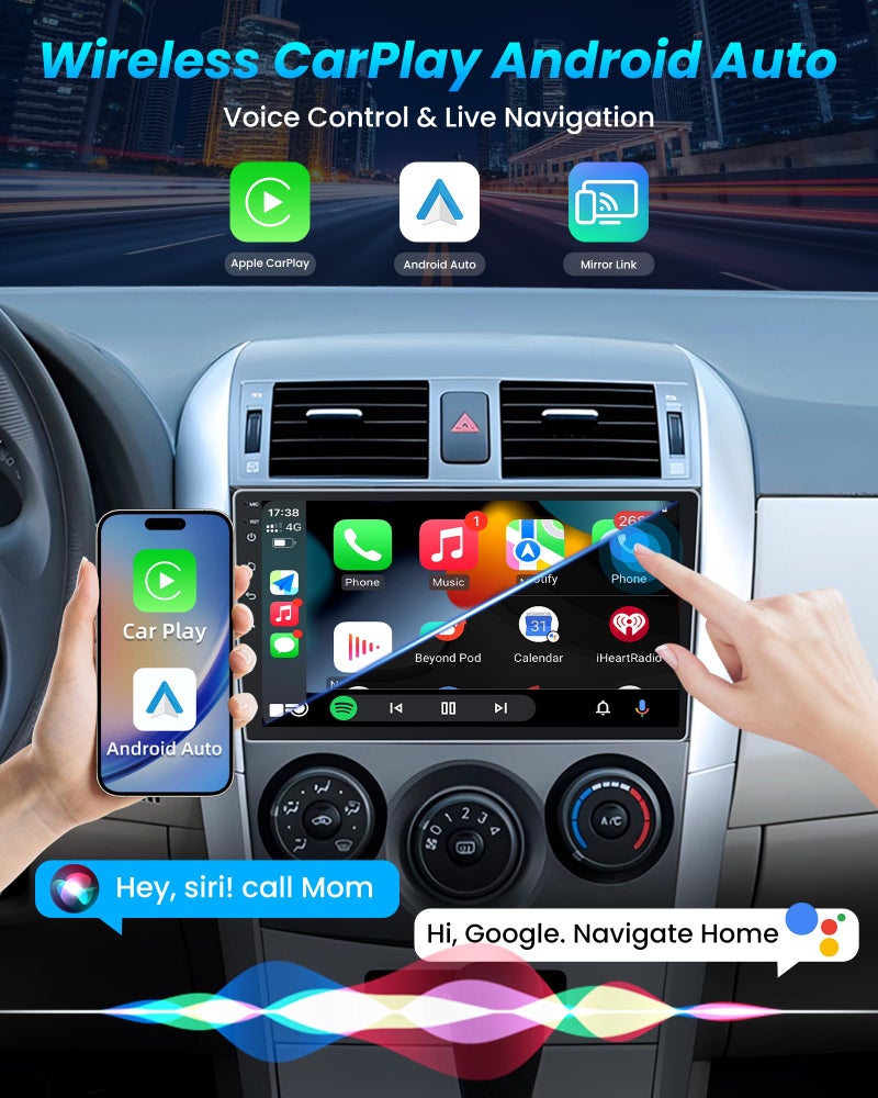 Jufodrca 8 Core 32GB ROM Car Radio for Toyota Corolla 2009-2013: Android 13 Upgrade 9" 1280*800 Touch Screen Stereo with Wireless Carplay Android Auto 5G-WIFI GPS Bluetooth RDS FM Mirror Link Backup Camera SWC - Image 2