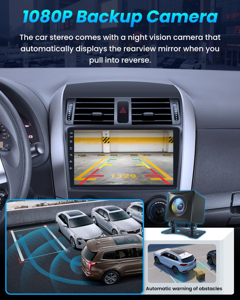 Jufodrca 8 Core 32GB ROM Car Radio for Toyota Corolla 2009-2013: Android 13 Upgrade 9" 1280*800 Touch Screen Stereo with Wireless Carplay Android Auto 5G-WIFI GPS Bluetooth RDS FM Mirror Link Backup Camera SWC - Image 3