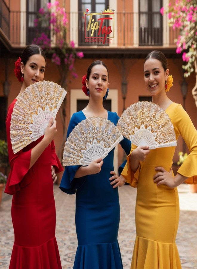 TIPTOP DECORATION Royal Gold Floral Japanese Handheld Folding Hand Fan (Heritage Edition) (Roman Glory, Pack of 1 Piece) - Image 3