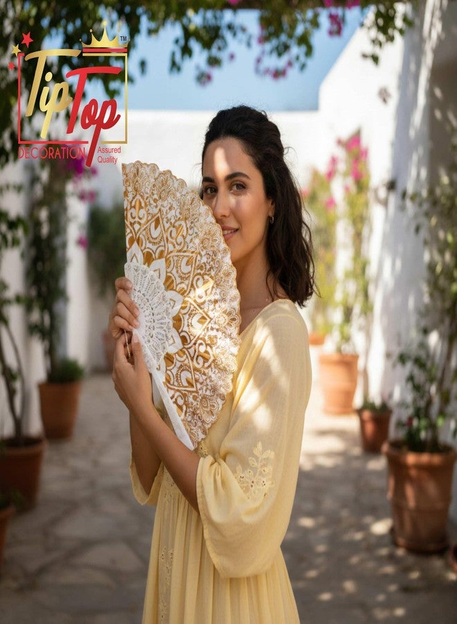 TIPTOP DECORATION Royal Gold Floral Japanese Handheld Folding Hand Fan (Heritage Edition) (Roman Glory, Pack of 1 Piece) - Image 4