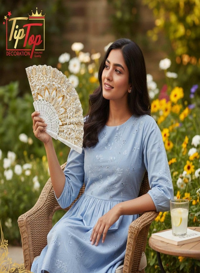 TIPTOP DECORATION Royal Gold Floral Japanese Handheld Folding Hand Fan (Heritage Edition) (Roman Glory, Pack of 1 Piece) - Image 5