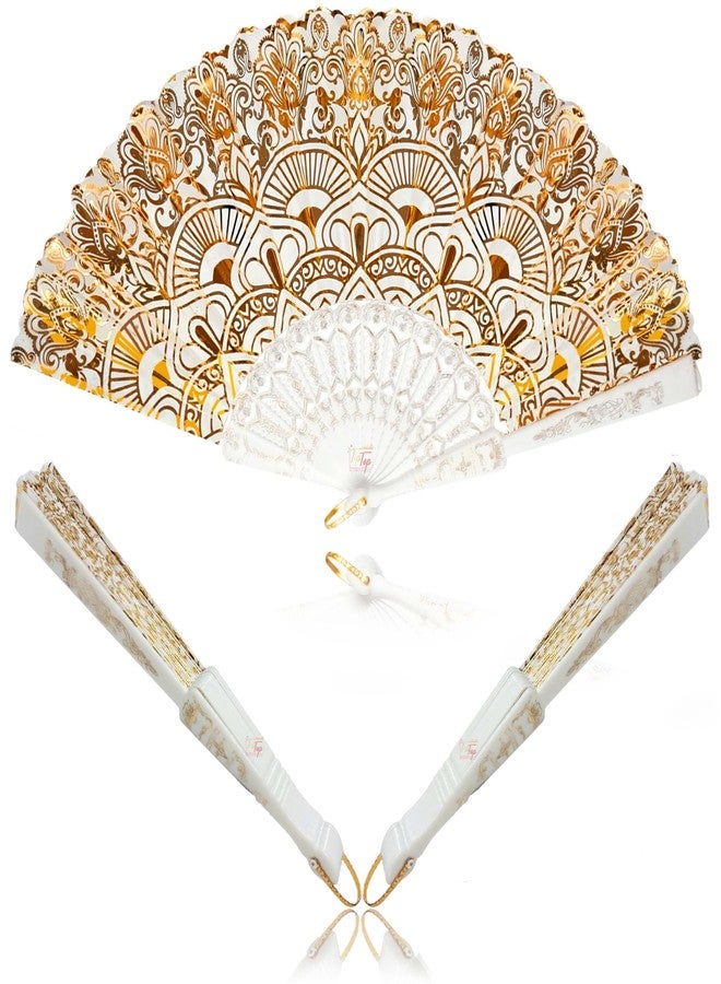 TIPTOP DECORATION Royal Gold Floral Japanese Handheld Folding Hand Fan (Heritage Edition) (Roman Glory, Pack of 1 Piece) - Image 1