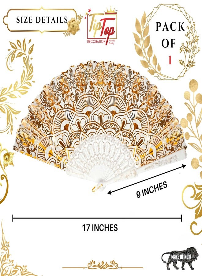 TIPTOP DECORATION Royal Gold Floral Japanese Handheld Folding Hand Fan (Heritage Edition) (Roman Glory, Pack of 1 Piece) - Image 2