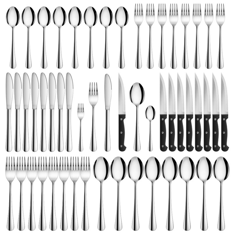 Velaze Cutlery Set for 8 48Piece Knife and Fork Sets Stainless Steel Flatware Cutlery Set with Steak Knives Mirror PolishedDishwasher Safe