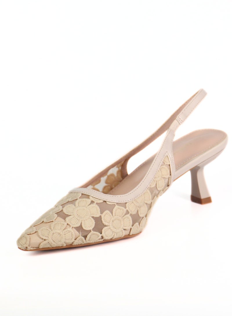 SD.Felano Women Slingback Heels With Floral Mesh Design | Elegant Pointed Toe Shoes | Lightweight Mid Heel Pumps | Comfortable Formal Footwear | Stylish Shoes For Office Events Parties And Evening Wear - Image 2